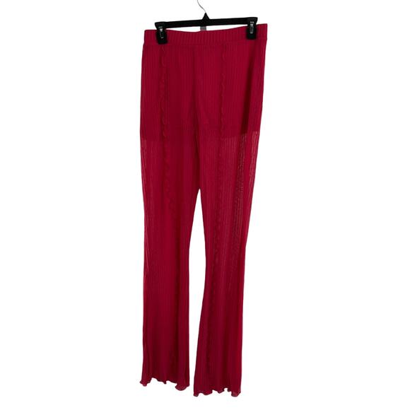 Zara Pink Ribbed Ruffle Plucks Sheer Cover Up Pants - Picture 4 of 12